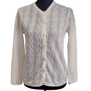 Vintage 60s White Pointelle Cardigan S Seamless Knit Japan Lightweight Feminine